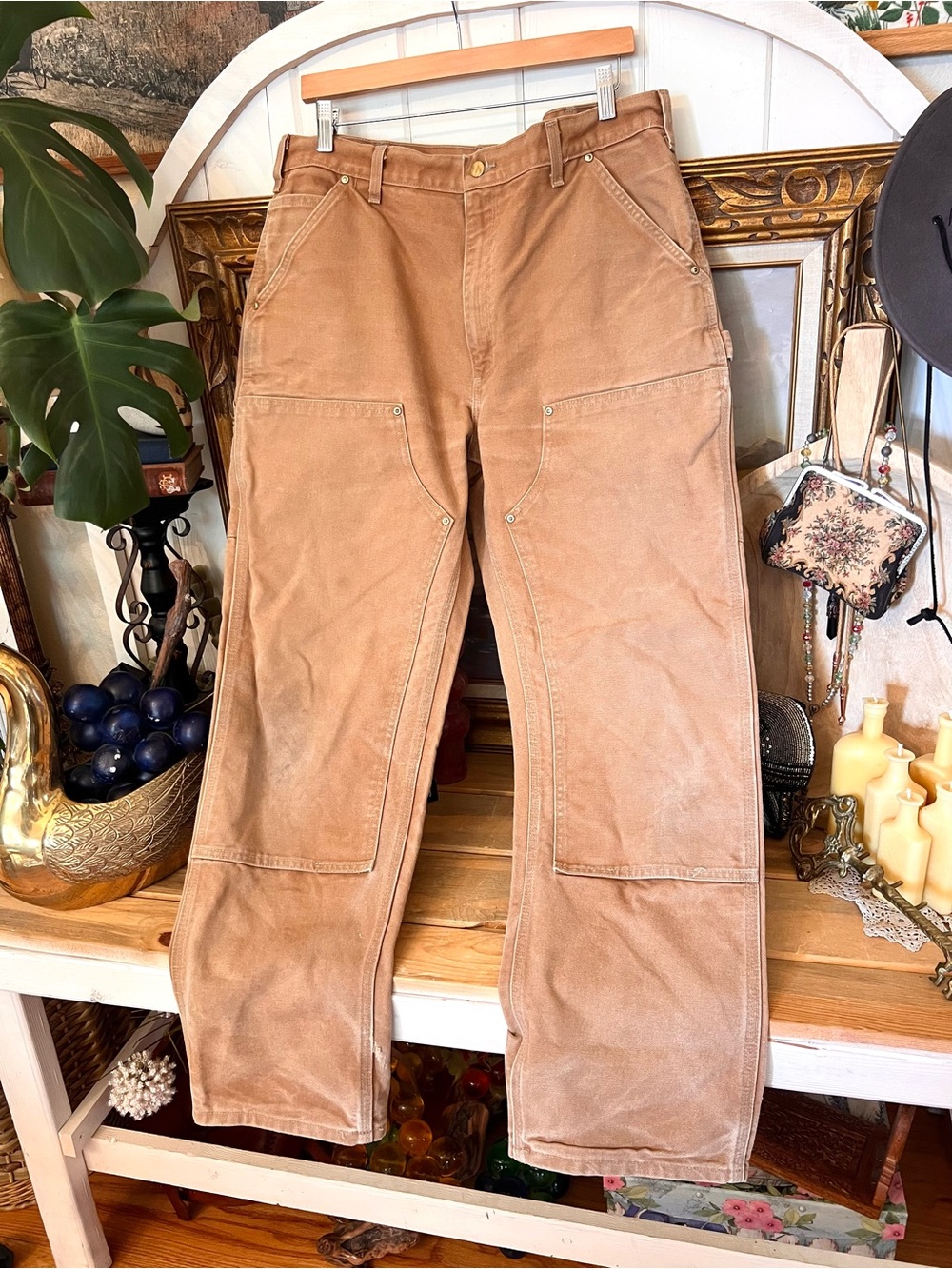 Perfectly Broke In Carhartt B01 BRN men's double-knee work denim pants 36x32